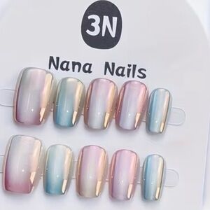 Candy Colored Electroplated Cat Eye Press-On Nails